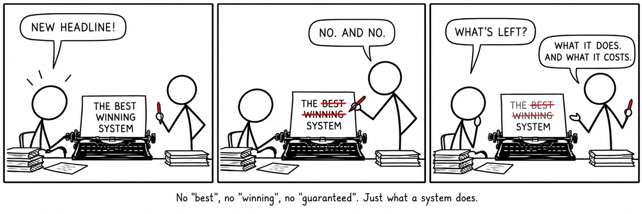 Kein „bestes“, kein „gewinnbringend“, kein „garantiert“. Nur, was ein System tut.