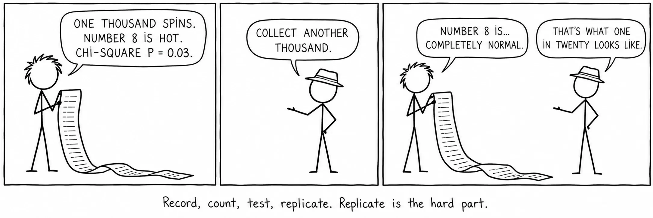 Aufzeichnen, zählen, testen, replizieren. Replizieren ist der schwere Teil.