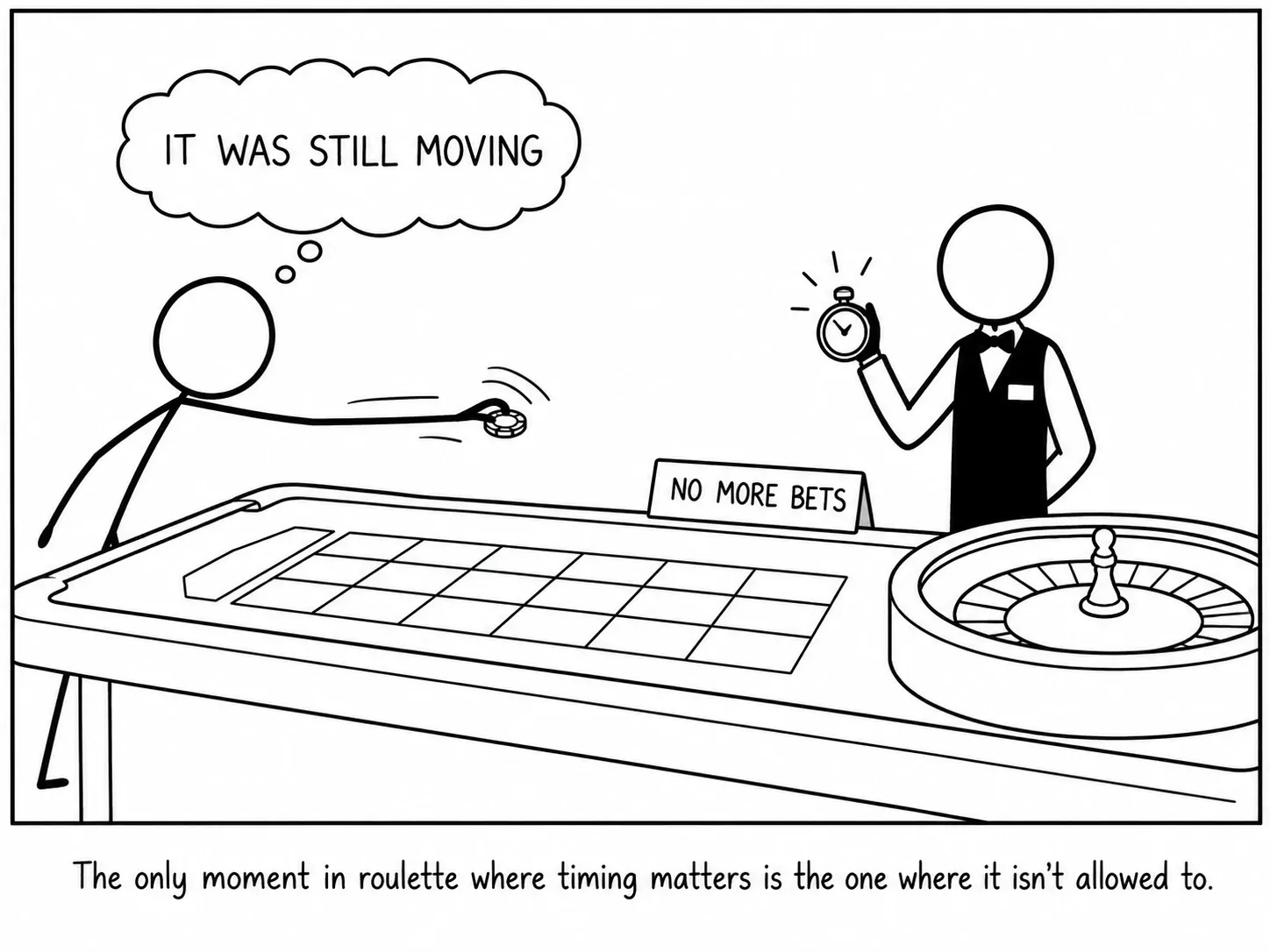 Der einzige Moment im Roulette, in dem das Timing zählt, ist der, in dem es nicht zählen darf.